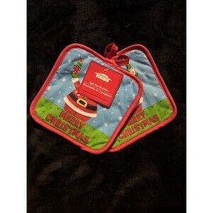 Set of 2 Christmas House Holiday Kitchen Pot Holders NWT Merry Christmas Santa